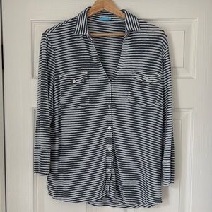 J. McLaughlin Blue and White Striped Shirt